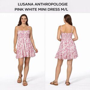 Lusana Anthropologie Pink and White Pleated Mini Sundress Size M/L